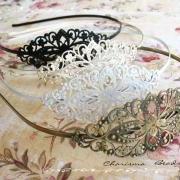 3 Vintage Filigree Antique Brass Blank Metal Headbands 35x78mm ---you choose the color and how many---