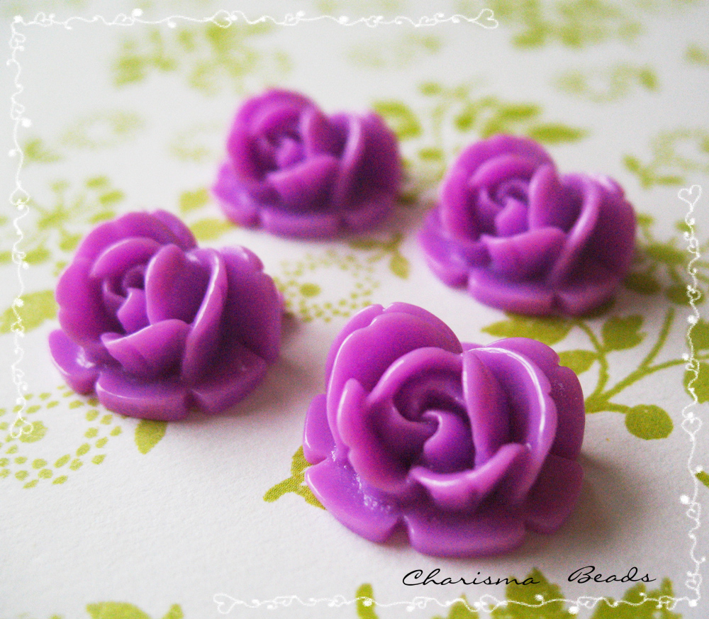 6 Resin Roses Cabochons Flower Accessory 18x17x8mm