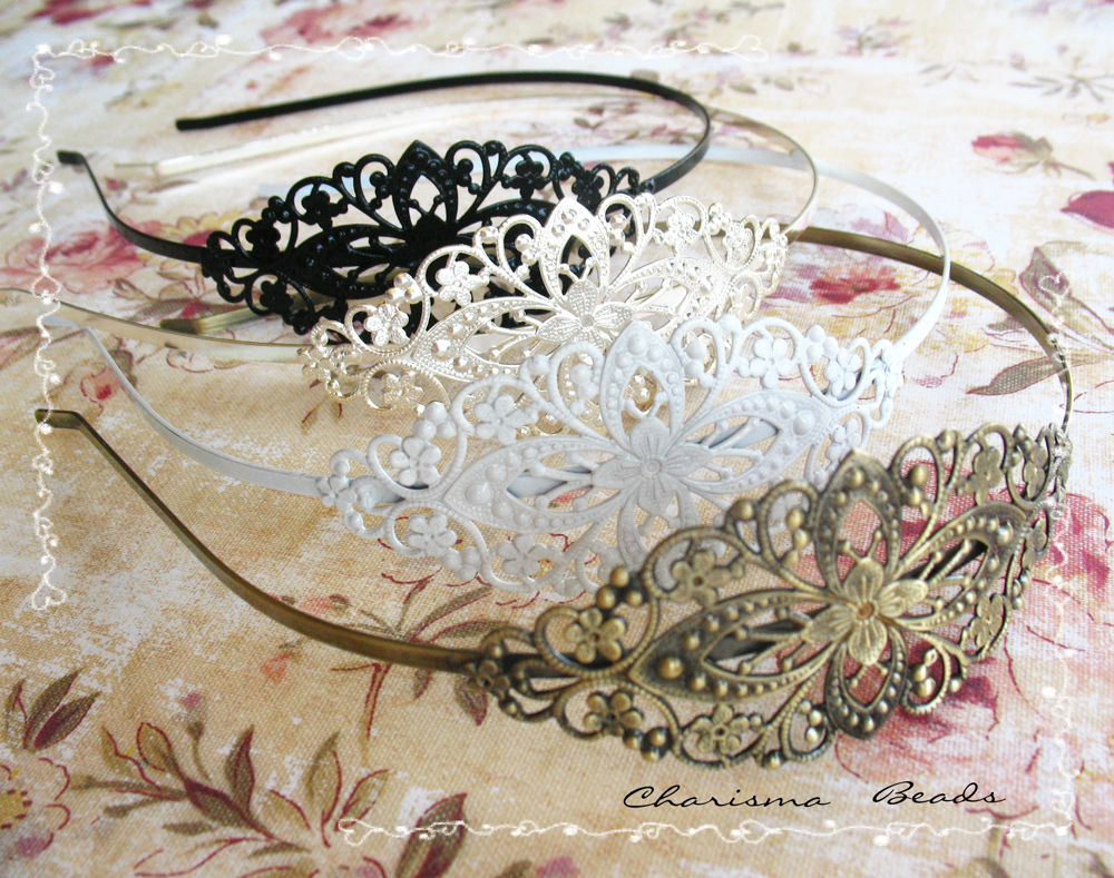 3 Vintage Filigree Antique Brass Blank Metal Headbands 35x78mm ---you Choose The Color And How Many---